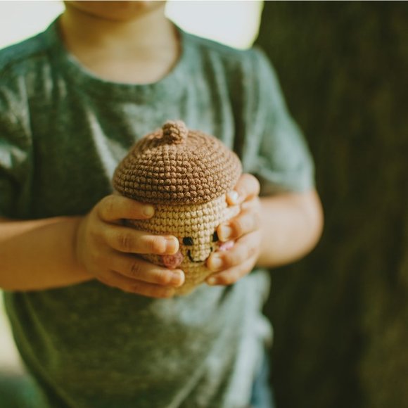 (3/$25) Hand Crocheted Friendly Acorn Rattle for Babies in Organic Cotton - Picture 3 of 3